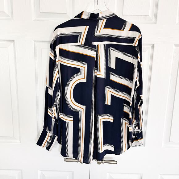 Reiss Isadora Navy Geometric Print Button Through Shirt - Picture 8 of 9